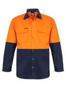 HI VIS TWO TONE LONG SLEEVE COTTON DRILL SHIRT WITH PRESS STUDS WS3032