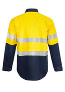 HI VIS TWO TONE LONG SLEEVE COTTON DRILL SHIRT WITH INDUSTRIAL LAUNDRY REFLECTIVE TAPE AND PRESS STUDS WS3072