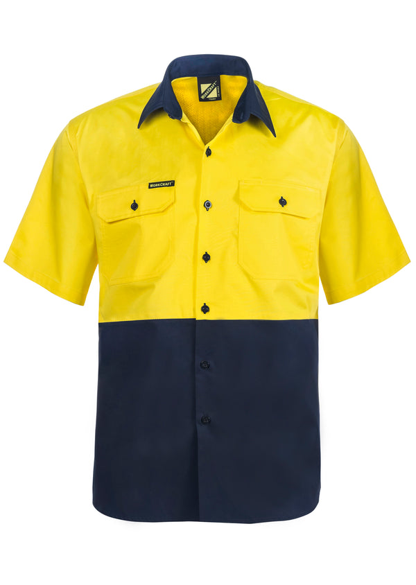 LIGHTWEIGHT HI VIS TWO TONE SHORT SLEEVE VENTED COTTON DRILL SHIRT WS4248
