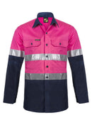 LIGHTWEIGHT TWO TONE LONG SLEEVE VENTED COTTON DRILL SHIRT WITH CSR REFLECTIVE TAPE - NIGHT USE ONLY WS4132