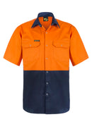 HI VIS TWO TONE SHORT SLEEVE COTTON DRILL SHIRT WITH PRESS STUDS WS3063