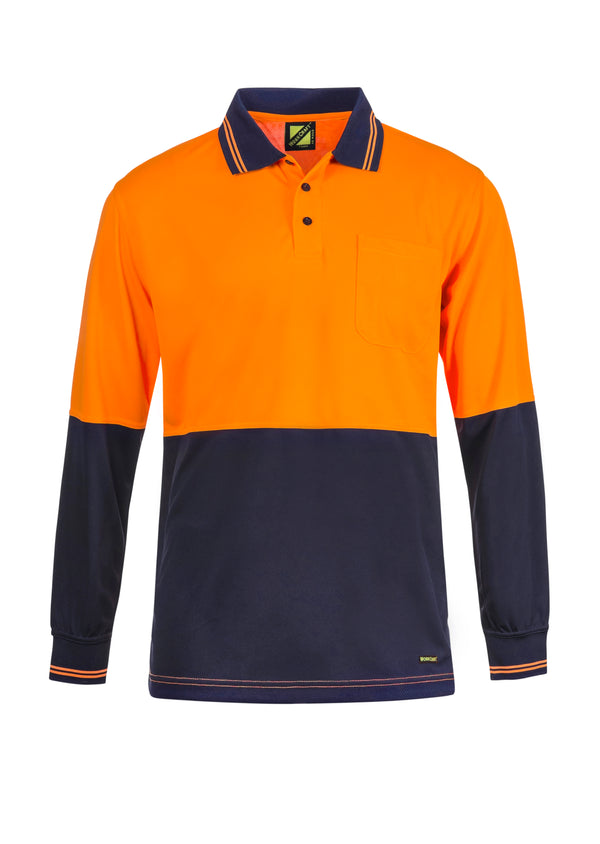 HI VIS TWO TONE LONG SLEEVE MICROMESH POLO WITH POCKET WSP202
