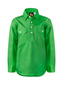 KIDS LIGHTWEIGHT LONG SLEEVE HALF PLACKET COTTON DRILL SHIRT WITH CONTRAST BUTTONS WSK131