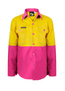 KIDS LIGHTWEIGHT TWO TONE LONG SLEEVE COTTON DRILL SHIRT WSK127