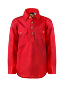 KIDS LIGHTWEIGHT LONG SLEEVE HALF PLACKET COTTON DRILL SHIRT WITH CONTRAST BUTTONS WSK131