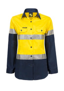 LADIES LIGHTWEIGHT HI VIS TWO TONE LONG SLEEVE VENTED COTTON DRILL SHIRT WITH CSR REFLECTIVE TAPE WSL501