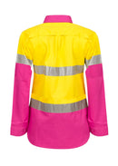 LADIES LIGHTWEIGHT HI VIS TWO TONE LONG SLEEVE VENTED COTTON DRILL SHIRT WITH CSR REFLECTIVE TAPE WSL501
