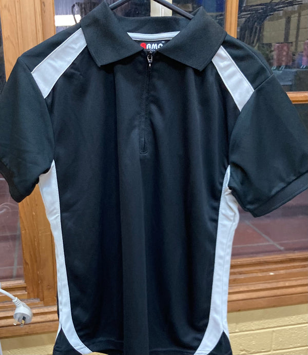 Ladies Short Sleeve Polo Black/Grey size10 Stock Clearance
