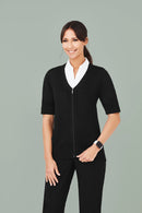 Womens Zip Front Short Sleeve Knit
