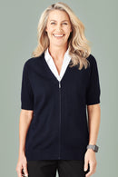 Womens Zip Front Short Sleeve Knit