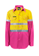 KIDS LIGHTWEIGHT TWO TONE LONG SLEEVE COTTON DRILL SHIRT WITH CSR REFLECTIVE TAPE WSK125