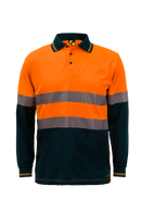 HI VIS TWO TONE LONG SLEEVE MICROMESH POLO WITH POCKET AND CSR REFLECTIVE TAPE WSP409
