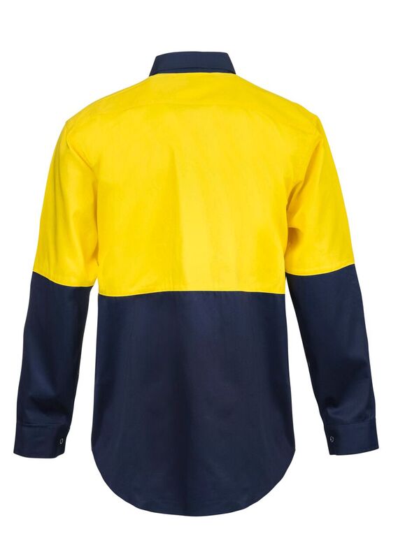 HI VIS TWO TONE LONG SLEEVE COTTON DRILL SHIRT WITH PRESS STUDS WS3032