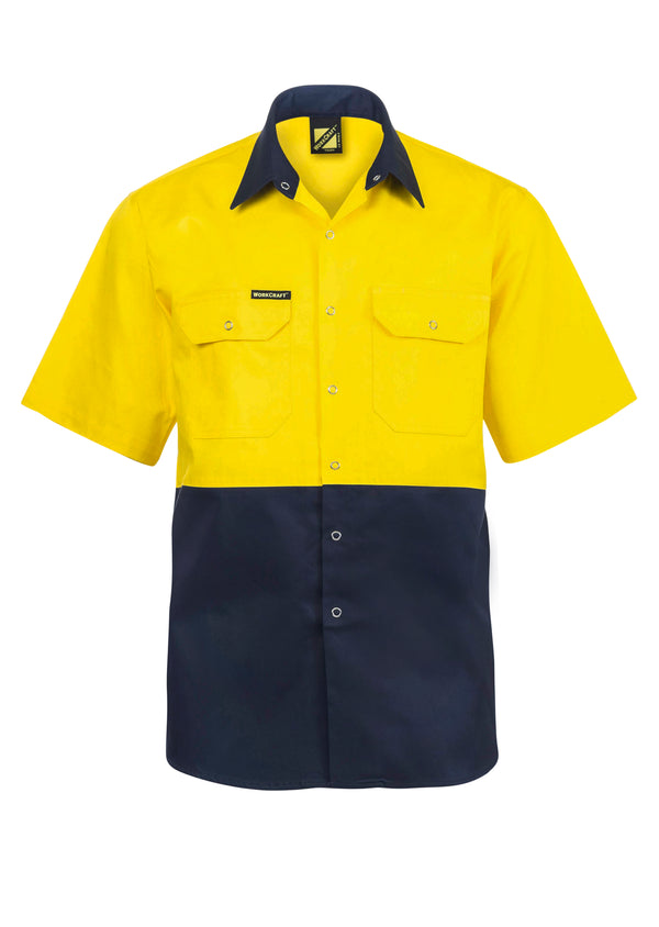 HI VIS TWO TONE SHORT SLEEVE COTTON DRILL SHIRT WITH PRESS STUDS WS3063