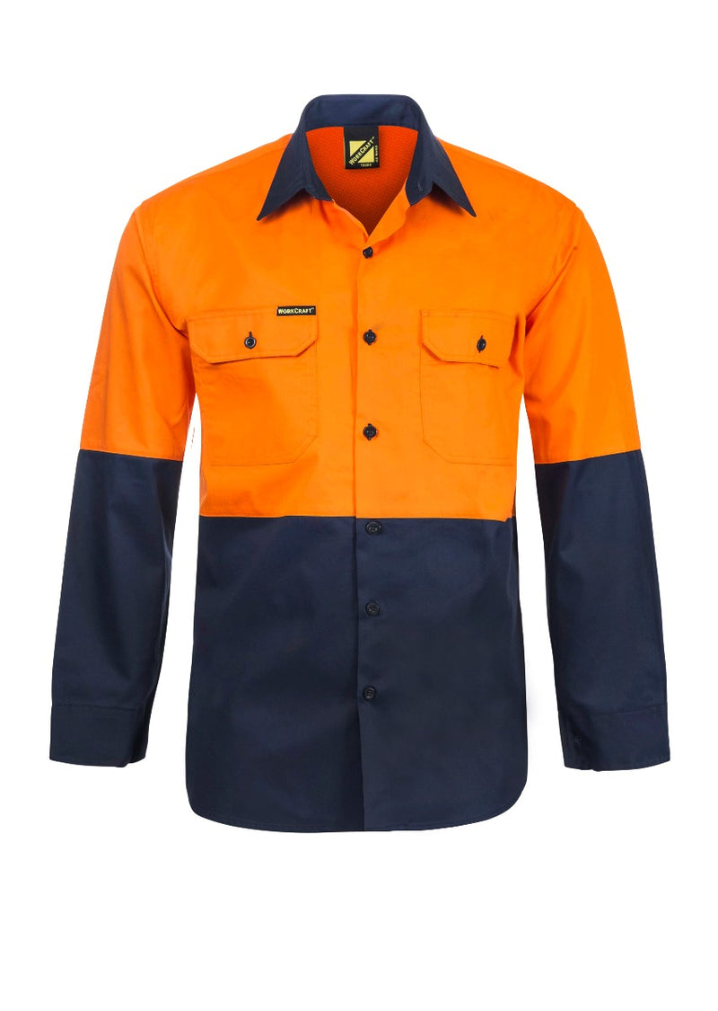 LIGHTWEIGHT HI VIS TWO TONE LONG SLEEVE VENTED COTTON DRILL SHIRT WS4247