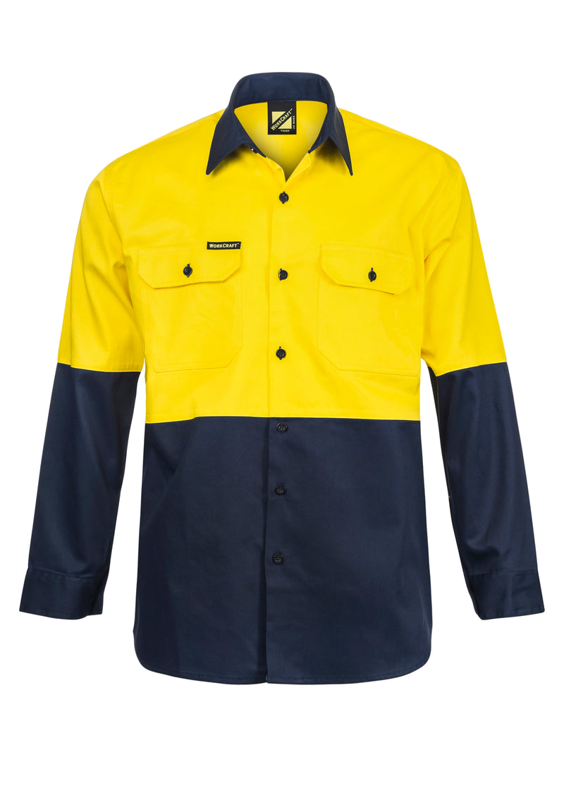 HI VIS TWO TONE LONG SLEEVE COTTON DRILL SHIRT WS3022