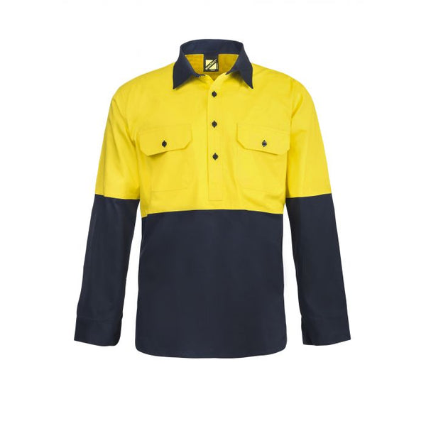 HI VIS TWO TONE HALF PLACKET COTTON DRILL SHIRT WITH SEMI GUSSET SLEEVES WS4256