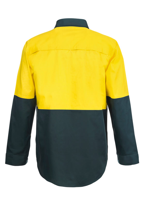 LIGHTWEIGHT HI VIS TWO TONE HALF PLACKET VENTED COTTON DRILL SHIRT WITH SEMI GUSSET SLEEVES WS4255