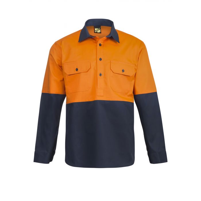 HI VIS TWO TONE HALF PLACKET COTTON DRILL SHIRT WITH SEMI GUSSET SLEEVES WS4256