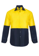 LIGHTWEIGHT HI VIS TWO TONE LONG SLEEVE VENTED COTTON DRILL FOOD INDUSTRY SHIRT WITH PRESS STUDS AND NO POCKETS WS3045
