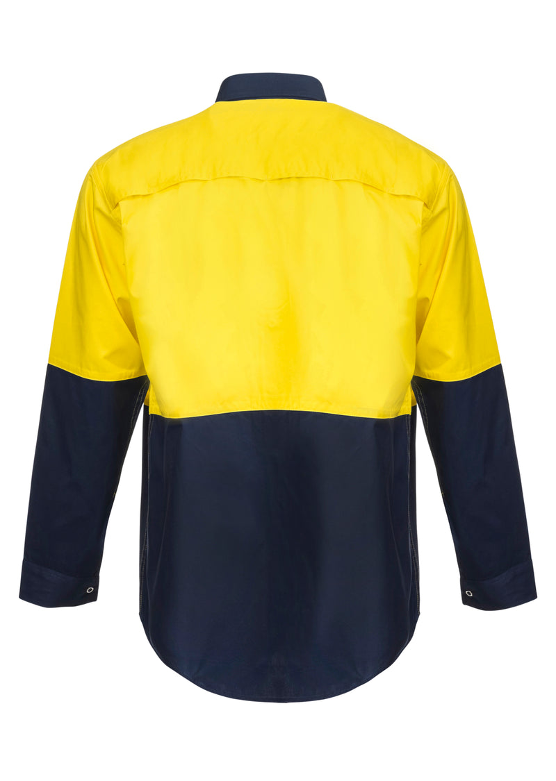 LIGHTWEIGHT HI VIS TWO TONE LONG SLEEVE VENTED COTTON DRILL FOOD INDUSTRY SHIRT WITH PRESS STUDS AND NO POCKETS WS3045