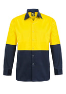 HI VIS TWO TONE LONG SLEEVE COTTON DRILL FOOD INDUSTRY SHIRT WITH PRESS STUDS AND NO POCKETS WS3035