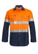 HI VIS TWO TONE LONG SLEEVE COTTON DRILL SHIRT WITH INDUSTRIAL LAUNDRY REFLECTIVE TAPE AND PRESS STUDS WS3072
