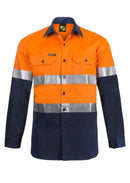 HI VIS TWO TONE LONG SLEEVE COTTON DRILL SHIRT WITH INDUSTRIAL LAUNDRY REFLECTIVE TAPE WS3028