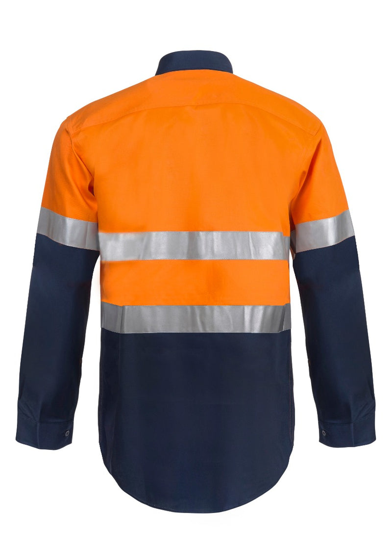 HI VIS TWO TONE LONG SLEEVE COTTON DRILL SHIRT WITH INDUSTRIAL LAUNDRY REFLECTIVE TAPE WS3028