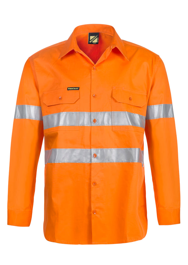 LIGHTWEIGHT HI VIS LONG SLEEVE VENTED COTTON DRILL SHIRT WITH CSR REFLECTIVE TAPE WS4131