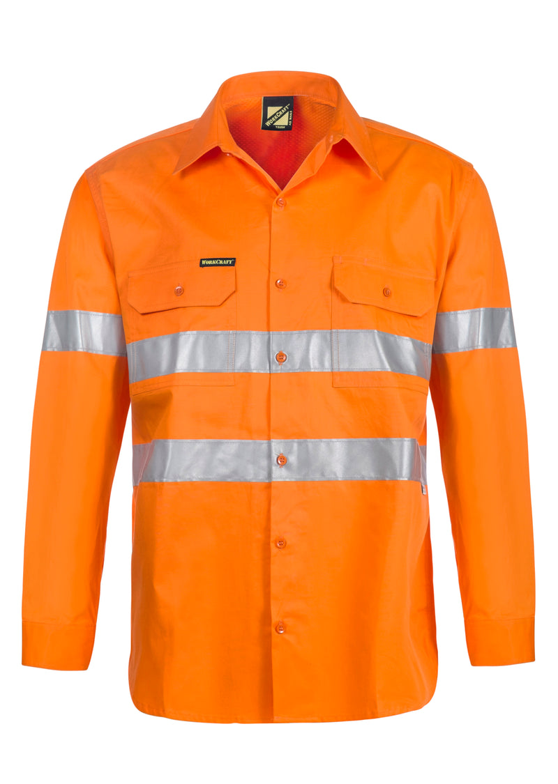 LIGHTWEIGHT HI VIS LONG SLEEVE VENTED COTTON DRILL SHIRT WITH CSR REFLECTIVE TAPE WS4131