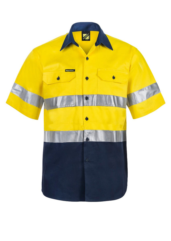 HI VIS TWO TONE SHORT SLEEVE COTTON DRILL SHIRT WITH CSR REFLECTIVE TAPE WS4001