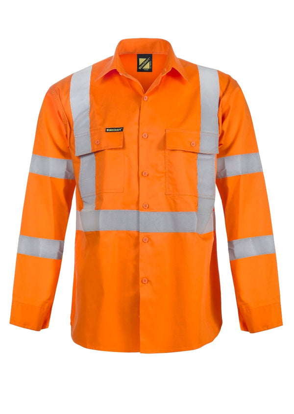 LIGHTWEIGHT HI VIS LONG SLEEVE VENTED COTTON DRILL SHIRT WITH X PATTERN CSR REFLECTIVE TAPE WS6010