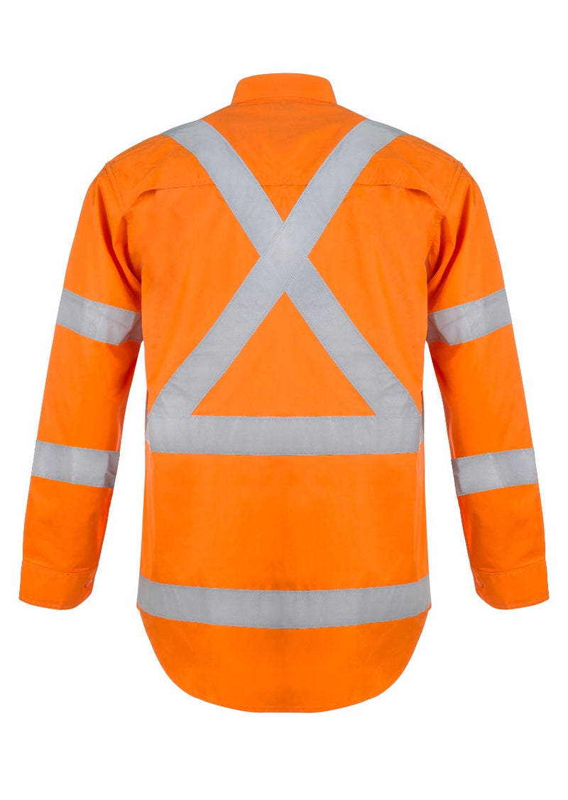 LIGHTWEIGHT HI VIS LONG SLEEVE VENTED COTTON DRILL SHIRT WITH X PATTERN CSR REFLECTIVE TAPE WS6010