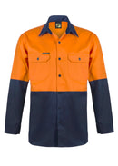 HI VIS TWO TONE LONG SLEEVE COTTON DRILL SHIRT WS3022