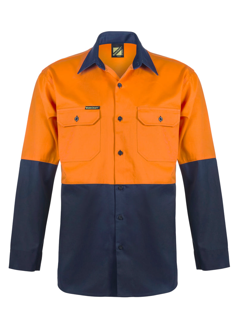 HI VIS TWO TONE LONG SLEEVE COTTON DRILL SHIRT WS3022