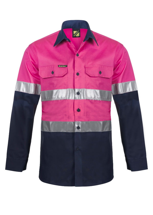 LIGHTWEIGHT TWO TONE LONG SLEEVE VENTED COTTON DRILL SHIRT WITH CSR REFLECTIVE TAPE - NIGHT USE ONLY WS4132