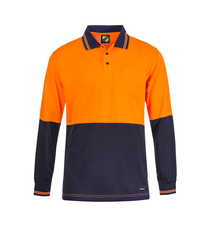 HI VIS TWO TONE LONG SLEEVE COTTON BACK POLO WITH POCKET WSP402