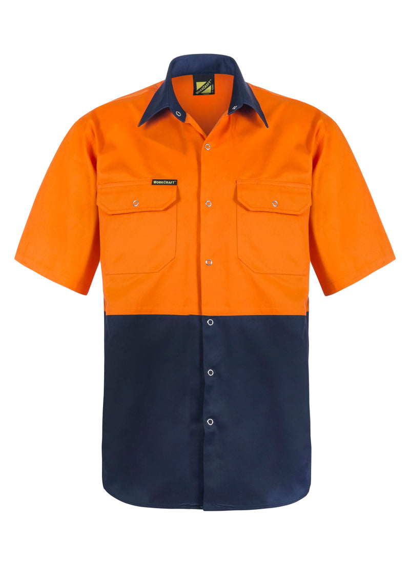 HI VIS TWO TONE SHORT SLEEVE COTTON DRILL SHIRT WITH PRESS STUDS WS3063