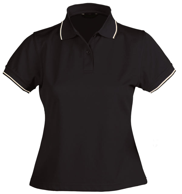 Lightweight Cool Dry Polo Ladies 1110D Black/White Stock Clearance