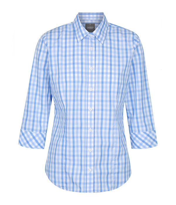 Women's Blue Foxton 1711WL TONAL CHECK 3/4 SLEEVE SHIRT