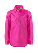 KIDS LIGHTWEIGHT LONG SLEEVE HALF PLACKET COTTON DRILL SHIRT WITH CONTRAST BUTTONS WSK131