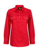 LADIES LIGHTWEIGHT LONG SLEEVE HALF PLACKET COTTON DRILL SHIRT WITH CONTRAST BUTTONS WSL505