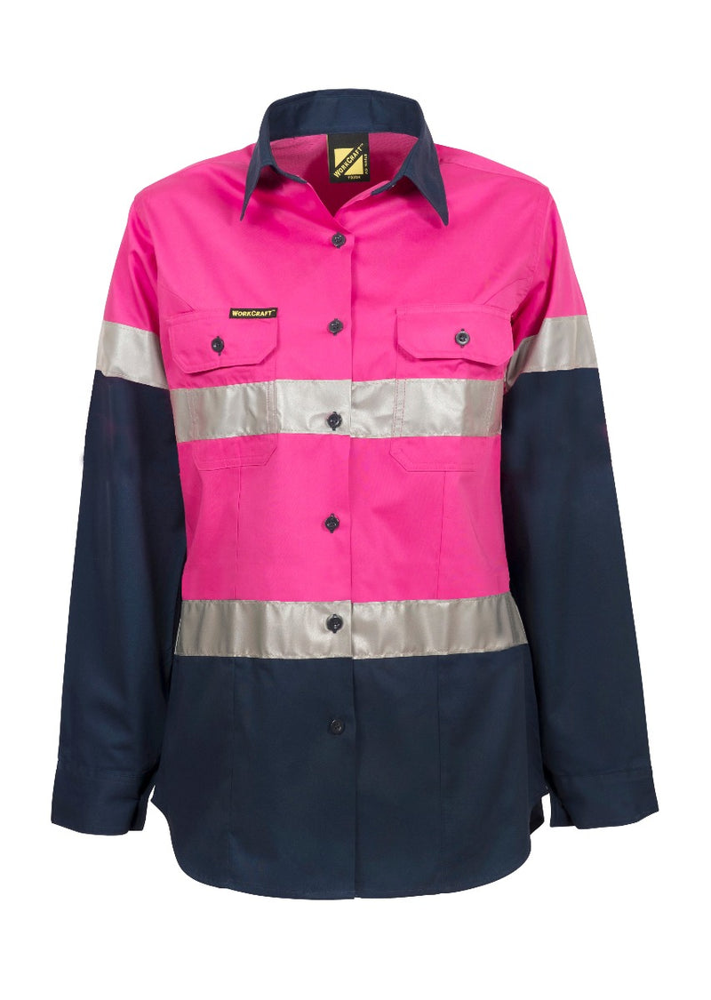 LADIES LIGHTWEIGHT HI VIS TWO TONE LONG SLEEVE VENTED COTTON DRILL SHIRT WITH CSR REFLECTIVE TAPE - NIGHT USE ONLY WSL503