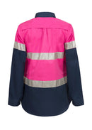 LADIES LIGHTWEIGHT HI VIS TWO TONE LONG SLEEVE VENTED COTTON DRILL SHIRT WITH CSR REFLECTIVE TAPE - NIGHT USE ONLY WSL503