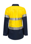 LADIES LIGHTWEIGHT HI VIS TWO TONE LONG SLEEVE VENTED COTTON DRILL SHIRT WITH CSR REFLECTIVE TAPE WSL501