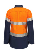 LADIES LIGHTWEIGHT HI VIS TWO TONE LONG SLEEVE VENTED COTTON DRILL SHIRT WITH CSR REFLECTIVE TAPE WSL501