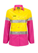 LADIES LIGHTWEIGHT HI VIS TWO TONE LONG SLEEVE VENTED COTTON DRILL SHIRT WITH CSR REFLECTIVE TAPE WSL501