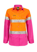 LADIES LIGHTWEIGHT HI VIS TWO TONE LONG SLEEVE VENTED COTTON DRILL SHIRT WITH CSR REFLECTIVE TAPE WSL501