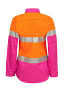 LADIES LIGHTWEIGHT HI VIS TWO TONE LONG SLEEVE VENTED COTTON DRILL SHIRT WITH CSR REFLECTIVE TAPE WSL501
